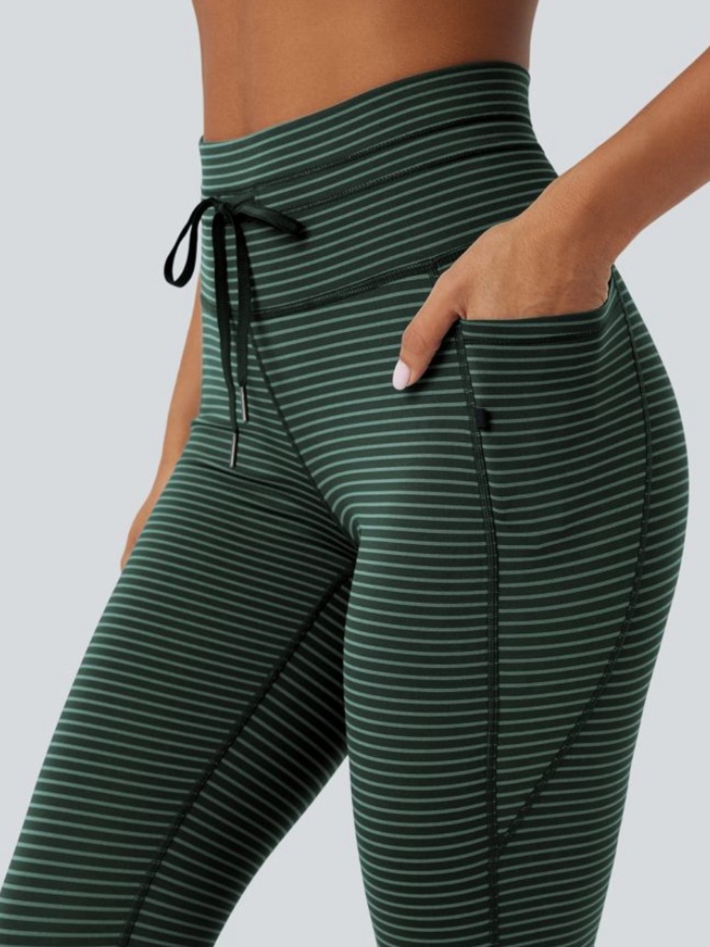 HALARA Dark Green Striped High-Waist Leggings - Picture 3 of 9